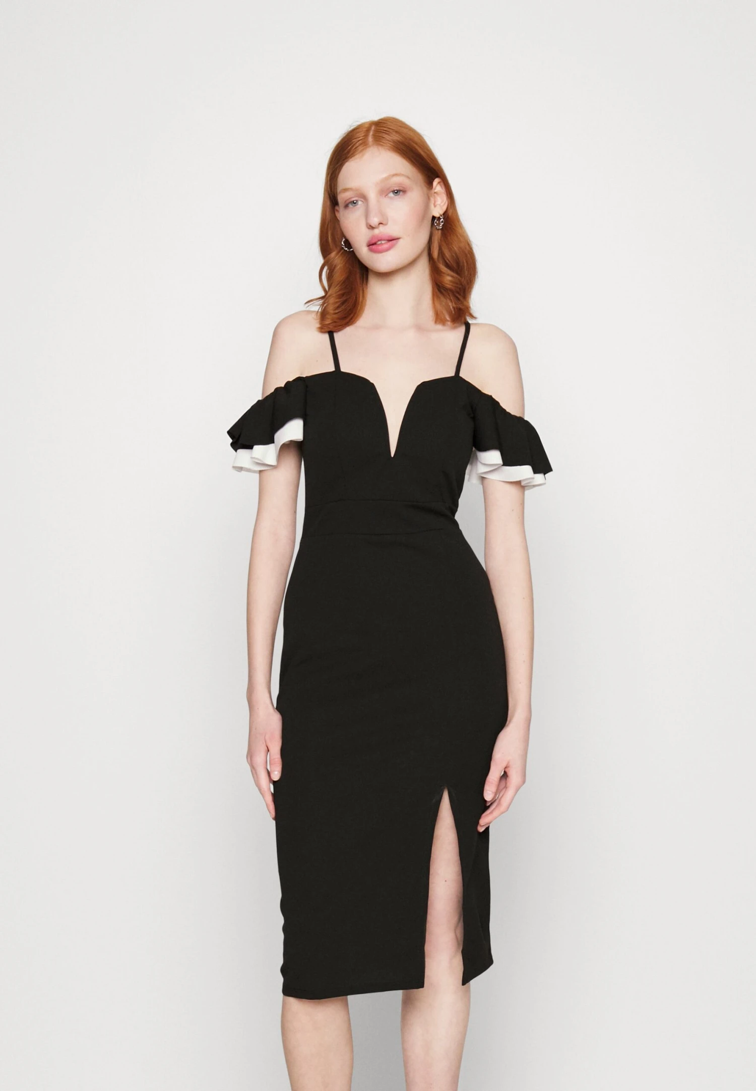 Wal G Simah Frill Midi Dress - Jerseyjurk - Black/White 3 Wal G Simah Frill Midi Dress - Jerseyjurk - Black/White