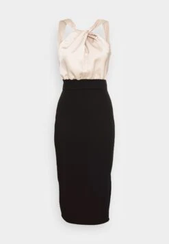 Wal G Marla Knot Halter Midi Dress - Cocktailjurk - Champagne/Black -Fashion Verkoop 14f0ab7e270e4f96b44b95d2fe5bb4f8