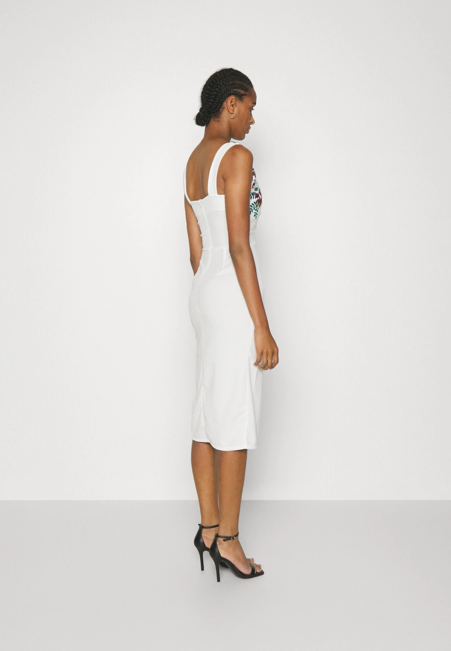 Embroidered V Neck Rose Midi - Jurk - White Floral 5 Embroidered V Neck Rose Midi - Jurk - White Floral - Afbeelding 3