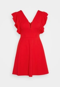Wal G Lucia V Neck Frill Sleeve Skater Dress - Cocktailjurk - Red -Fashion Verkoop 2432b5d60c624eb2b66a20bd1435efeb