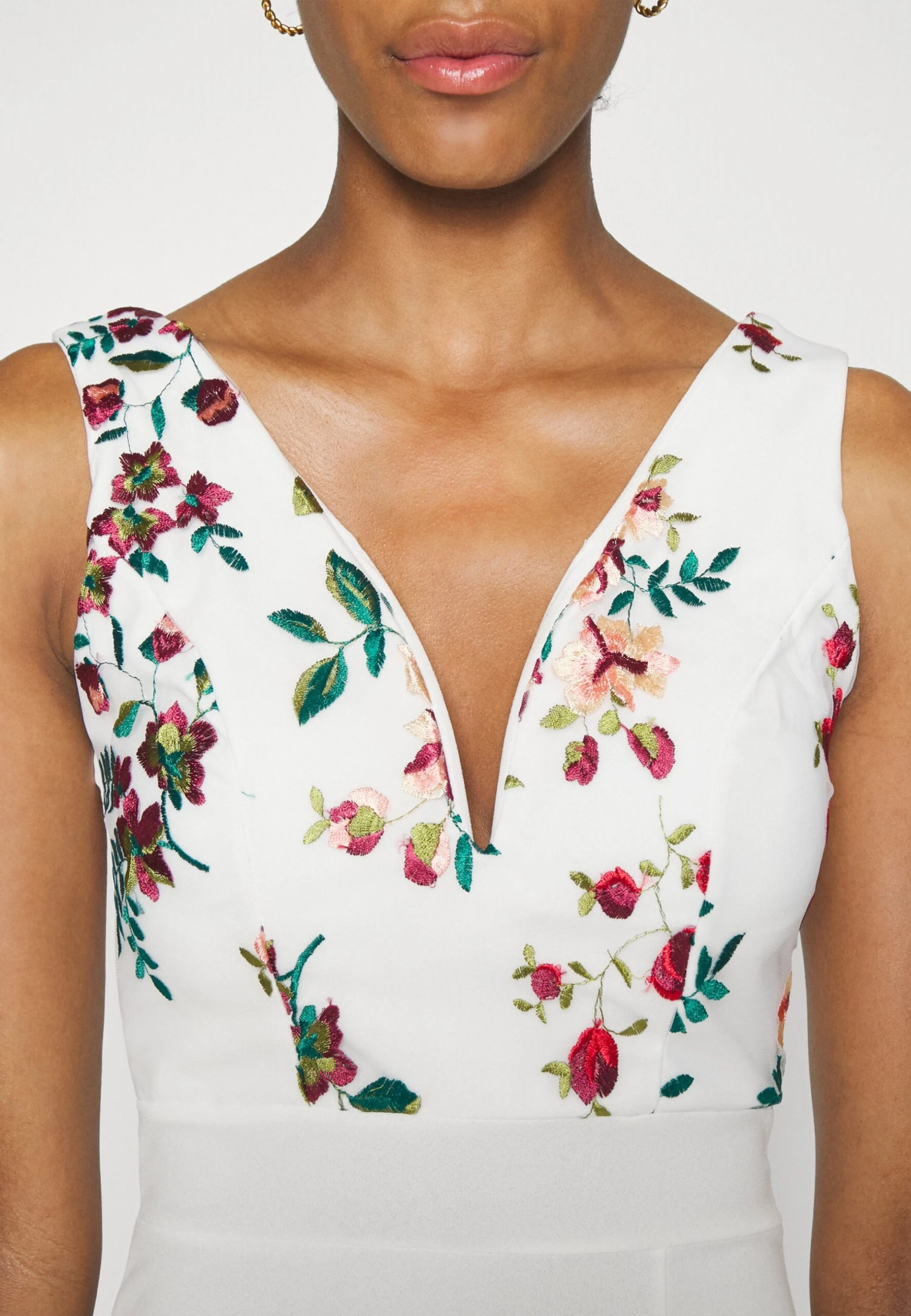 Embroidered V Neck Rose Midi - Jurk - White Floral 8 Embroidered V Neck Rose Midi - Jurk - White Floral - Afbeelding 6