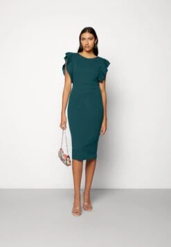 Wal G Diana Ruffle Sleeve Midi Dress - Jerseyjurk - Dark Teal Blue -Fashion Verkoop 391779a281174c83b6360131688401ac