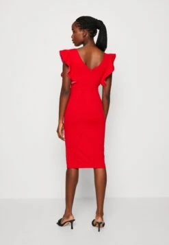 Wal G V Neck Ruffle Sleeve Midi Dress - Jerseyjurk - Red/Fushia -Fashion Verkoop 42818d2afbc6404dae02c557ea3d45b7