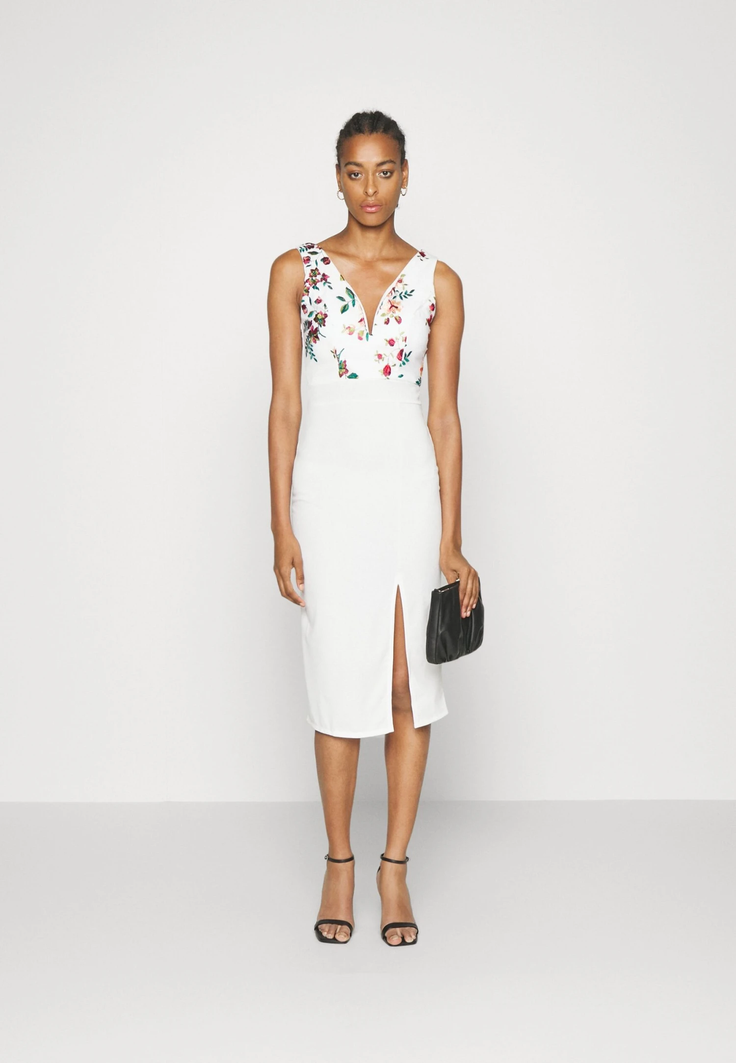 Embroidered V Neck Rose Midi - Jurk - White Floral 4 Embroidered V Neck Rose Midi - Jurk - White Floral - Afbeelding 2