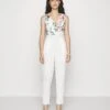 Contrast Plunge - Jumpsuit - White Floral -Fashion Verkoop 63e259251b9f4090a93f61bb5a524355