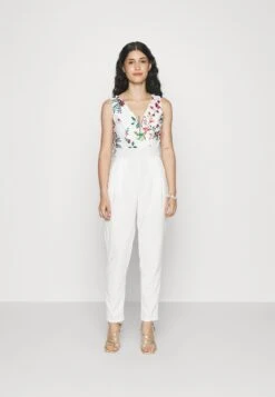 Contrast Plunge - Jumpsuit - White Floral