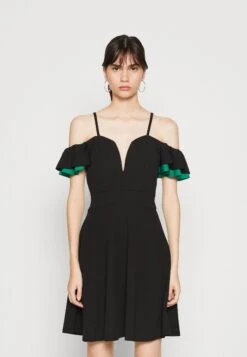 Wal G Lassy Ruffle Mini - Cocktailjurk - Black/Leaf Green