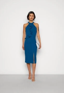 Wal G Sasha Frill Neck Midi Dress - Jerseyjurk - Dark Teal Blue -Fashion Verkoop 8264e0ecf0324681974a31345faf0e05