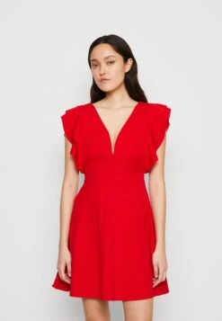 Wal G Lucia V Neck Frill Sleeve Skater Dress - Cocktailjurk - Red