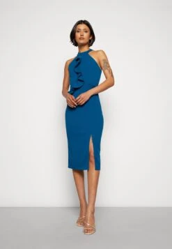 Wal G Sasha Frill Neck Midi Dress - Jerseyjurk - Dark Teal Blue -Fashion Verkoop 9c8238dbc9264c2da1da859eb3450433