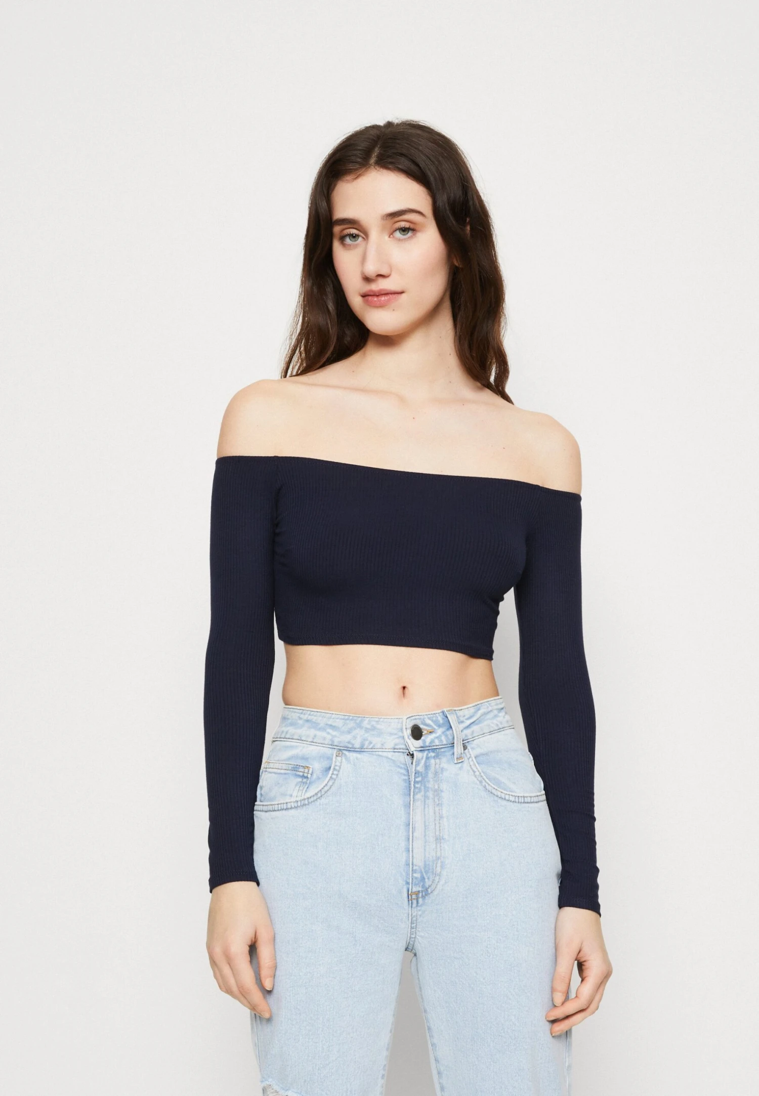 Wal G Hollie Off Shoulder Crop - Longsleeve - Navy 3 Wal G Hollie Off Shoulder Crop - Longsleeve - Navy