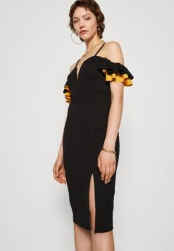 Wal G Simah Frill Midi Dress - Jerseyjurk - Black/Mango -Fashion Verkoop a80062f72caa443a9a2641c182b5f91a