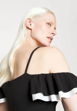 Simah Frill Midi Dress - Jurk - Black/White -Fashion Verkoop b692e7e2c6d8477ba23fc998992d93fa