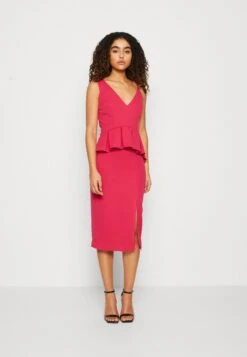 Wal G Sweeny Peplum Midi Dress - Jerseyjurk - Dark Fuchsia