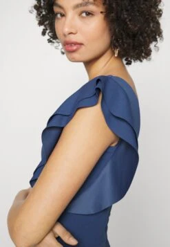 Diana Ruffle Sleeve Midi Dress - Jerseyjurk - Denim Blue -Fashion Verkoop cec23edf7b544d50ba274369ac85e993