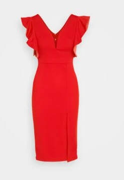 Wal G V Neck Ruffle Sleeve Midi Dress - Jerseyjurk - Red/Fushia -Fashion Verkoop d5fefe73bf644fde8b09ab095f76e014