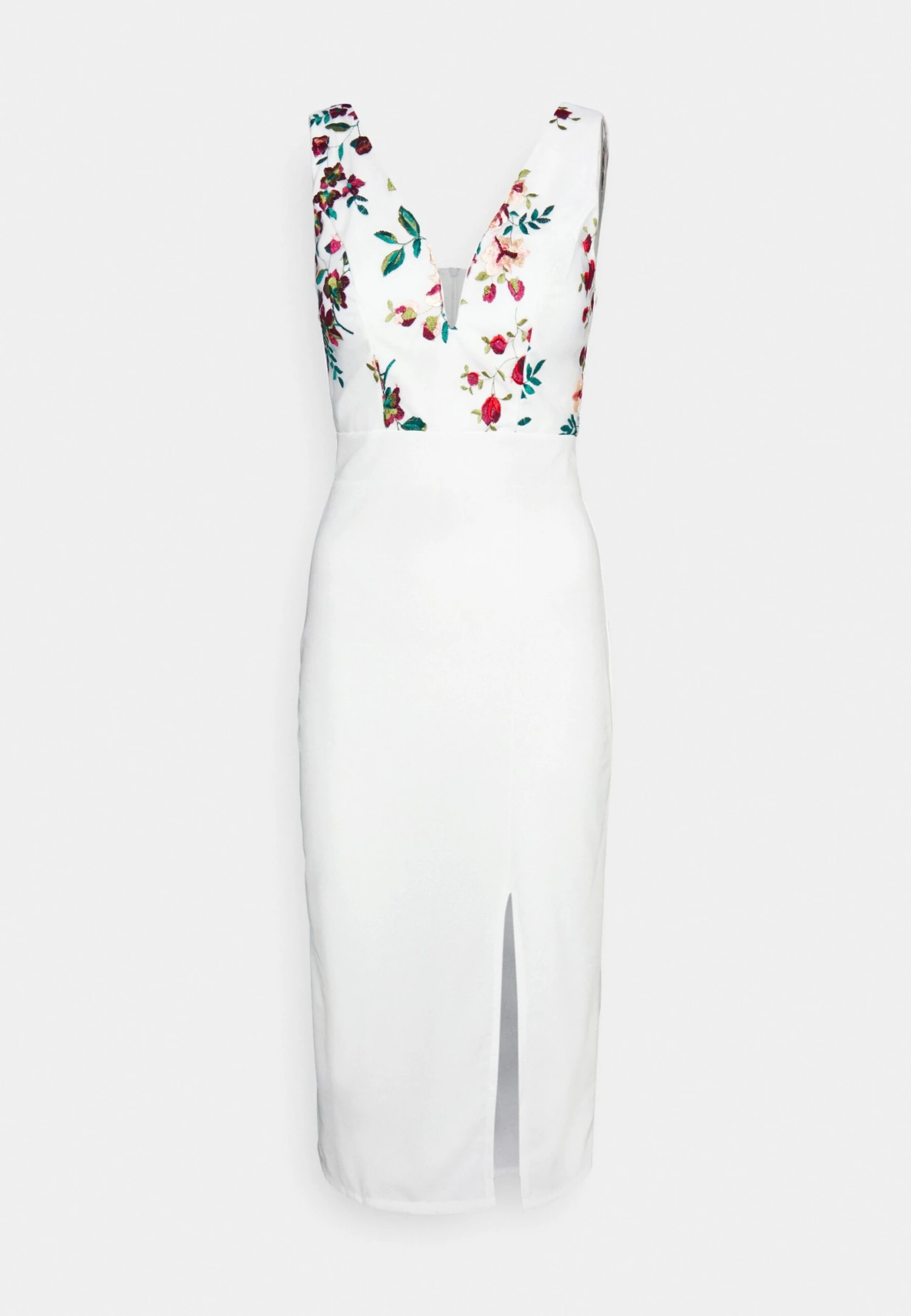 Embroidered V Neck Rose Midi - Jurk - White Floral 7 Embroidered V Neck Rose Midi - Jurk - White Floral - Afbeelding 5