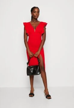 Wal G V Neck Ruffle Sleeve Midi Dress - Jerseyjurk - Red/Fushia -Fashion Verkoop ea7ef72a1edd48308b9c7f4766683182