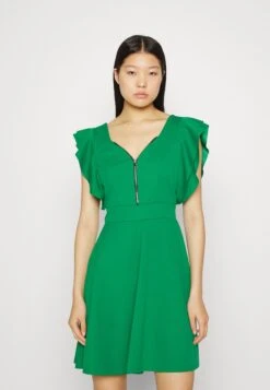 Wal G Danya Ruffle Sleeve Zip Skater Dress - Jerseyjurk - Leaf Green